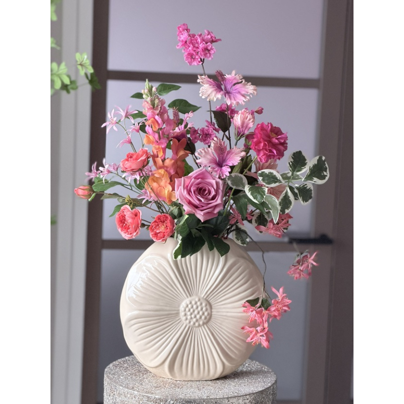 Zijden boeket in Daisy vaas