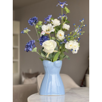 Zijden boeket Blue Baby inclusief vaas