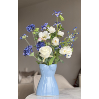 Zijden boeket Blue Baby inclusief vaas