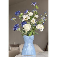 Zijden boeket Blue Baby inclusief vaas