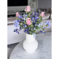 Zijden boeket Blue Baby inclusief vaas