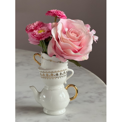 Tea Cup vaasje inclusief zijden bloemen