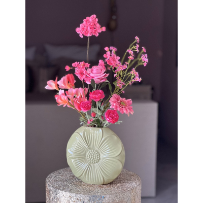 Zijden boeket inclusief bloemvaas pistache Zijden boeket inclusief bloemvaas pistache