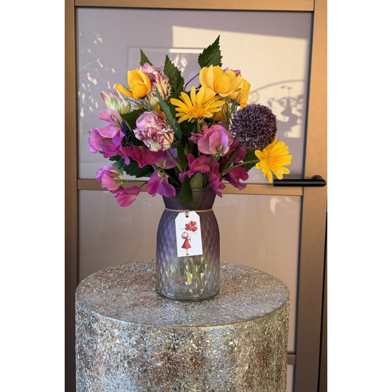 Zijden boeket multi met gratis vaas