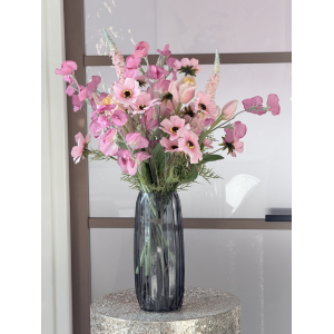 Zijden boeket roze met gratis vaas 