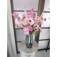 Zijden boeket roze met gratis vaas 