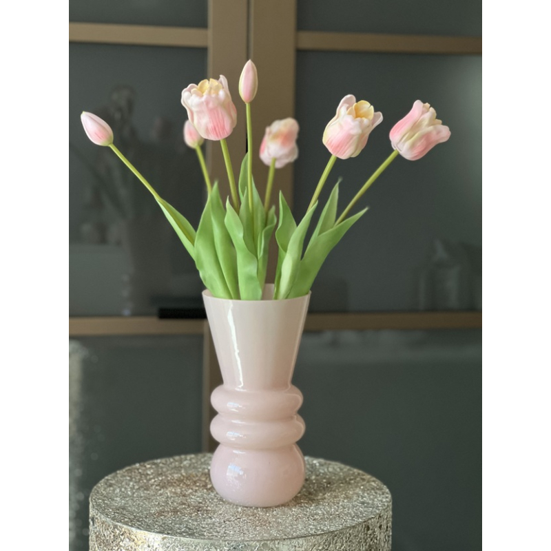 Roze set Tulpen met vaas