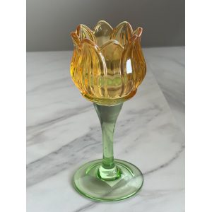 Tulp waxinelichthouder oranje/geel 17.5cm