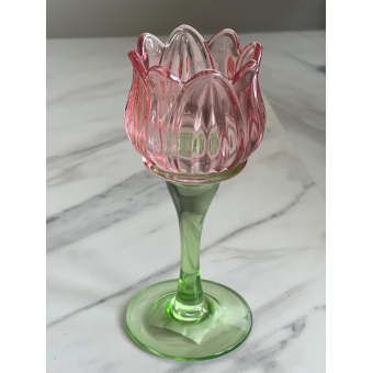 Tulp waxinelichthouder roze 17.5cm