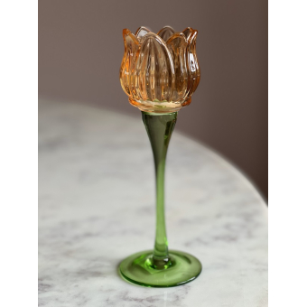 Tulp waxinelichthouder glas orange 22cm