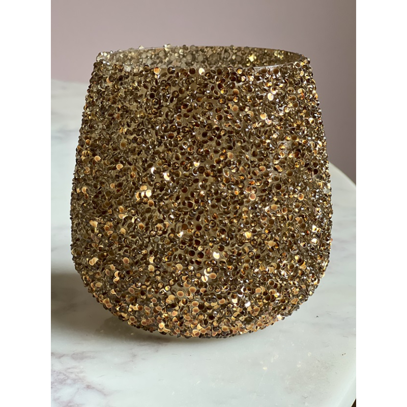 Waxinelicht houder brons/goud strass 