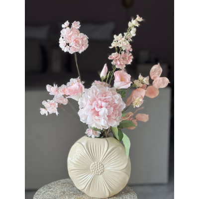 Zijden boeket inclusief bloemvaas creme Zijden boeket inclusief bloemvaas creme