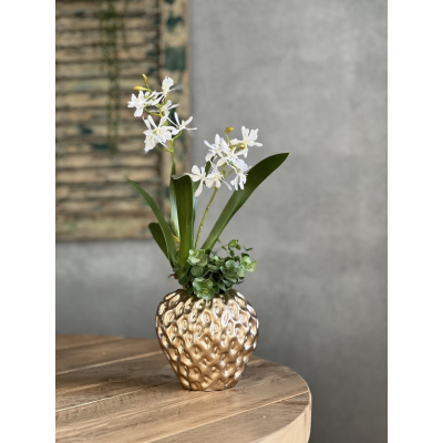 Aardbei vaas gold met kunst plantjes Aardbei vaas gold met kunst plantjes