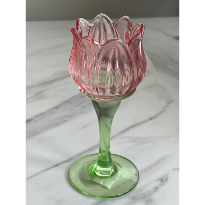 Tulp waxinelichthouder roze 17.5cm