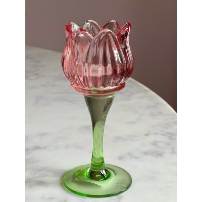 Tulp waxinelichthouder glas roze 17.5cm Tulp waxinelichthouder glas roze 17.5cm