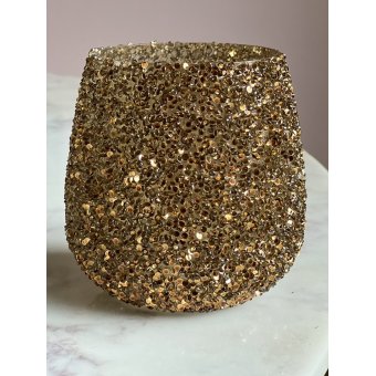 Waxinelicht houder brons/goud strass 